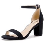 IDIFU Cookie-MI Block Heels 3 Inch Sandals Chunky Open Toe Heel Wedding Homecoming Dress Shoes For Women Brides Ladies, Black Nubuck, 8