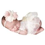 Kunyeah Lace Newborn Girls Photography Prop Baby Girl Tutu Dress with Flower Headband Infant Photo Shoot Outfits Bow Tulle Skirt White