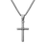 Murtoo Cross Necklace for Men, Stainless Steel Necklace for Men with Cross Pendant, Cross Mens Necklace Simple Jewelry Gift for Men Women Boys Girls, 2 Adjustable Curb Chain (20 Inches +2 Inches , Vintage Silver)