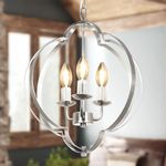 DLLT 3-Light Rustic Chandelier Farmhouse Kitchen Hanging Light Silver Dining Room Chandelier Over Table Chain Adjustable Pendant Light Fixture for Entryway Living Room Bedroom E12 Base Chrome