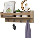 Halcent Wood Coat Rack Floating Shelves Wall Entryway Organizer, Rustic Coat Hooks Rack with 4 Key Holder Hooks for Mail Magazine Letter Holder
