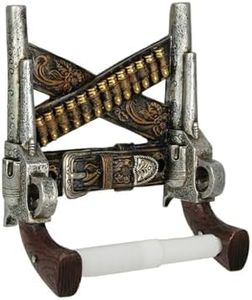 Wild West Gunslinger Double Pistol Holster Resin Toilet Paper Holder Western Cowboy Bathroom Decor - 8 Inches High Rugged Charm - Functional and Stylish