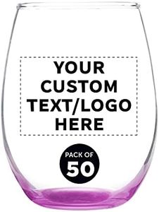 Custom Stemless Wine Glass 9 oz. Set of 50, Personalized Bulk Pack - Great for Wedding Favors, Bachelorette Party Decorations, Party Favors, Color Bottom - Pink
