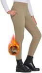 FitsT4 Sports Kids' Winter Fleece Lined Riding Breeches Girls Silicone Full Seat Equestrian Pants Schooling Tights with Pockets,Brown,M