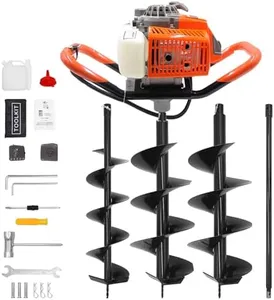 72CC Auger Post Hole Digger, 2 Stroke Gas Powered Earth Post Hole Digger with 2 Auger Drill Bits(6" & 8") + 1 Extension Rods for Farm Garden Plant, Orange (72CC)