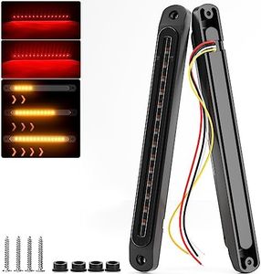 PSEQT 10" LED Trailer Tail Light Bar Brake Stop Turn Signal Lights Assembly Identification Red & Amber Sequential Strobe Strip Lamp w/Smoked Lens Waterproof for Pickup Golf Cart Offroad Truck RV UTV