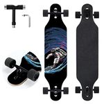 TLHB Longboard Skateboard, 41 Inch Drop Through Longboard Complete 9-Ply Nature Maple Premium Cruiser Long Board for Adults, Teens and Kids - High-Speed Bearings & T-Tool-Spaceman