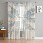 Semi Sheer Curtains 72 inches Long, Tropical Palm Tree Vintage Wood Window Treatments Curtains,Light Filter Curtains Rod Pocket Drapes for Living Room Bedroom,2 Panels