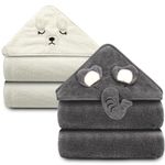 Baby Hooded Towel, 2pack Baby Blanket,Unique Animal Design Ultra Soft Absorbent and Non-Balling Cotton Baby Bath Towel, for Boy and Girl (Grey White)