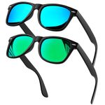 KANASTAL Square Polarized Sunglasses for Men Women Classic Retro Mirrored UV400 Sun Glasses Fashion for Driving Fishing Outdoor Travel Matte Black and Green (2 Pack)