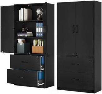 YITAHOME Wood File Cabinets, Heavy Duty Garage Tool Cabinets with Doors & Adjustable Shelves, Big Storage Filing Lockers for Home Office, Living Room, Pantry, Gym, Basement, Warehouse, Black