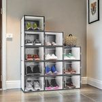 DWVO 12 Pack XL Shoe Storage Box, Stackable Clear Shoe Storage Organizers, Plastic Shoe Organizer Boxes Shoe Rack Containers Drawers - White