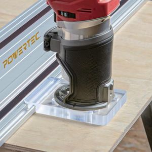 POWERTEC Guide Rail Adapter for Fixed Base Trim Routers. Fits Fixed Base DeWalt, Makita & Milwaukee. Connects to WEN, Makita & Milwaukee Guide Rails & 71550, 71153, 71387 (71921)