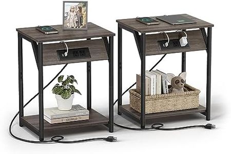 VASAGLE Side Tables with Charging Station, Set of 2 End Tables with USB Ports and Outlets, Chestnut Brown and Black ULET372B74