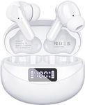 Wireless Earbuds, Bluetooth Headphones 5.3 HiFi Stereo, Wireless Earphones with ENC Noise Cancelling Mic, LED Digital Display in Ear Buds White