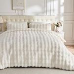 Lotus Karen Fluffy Comforter Cover Set-Rabbit Fluff Faux Fur Duvet Cover Queen Size,Cream White Plush Fuzzy Furry Bedding Sets 3Pieces(1 Duvet Cover & 2 Pillow Shams),Zipper Closure