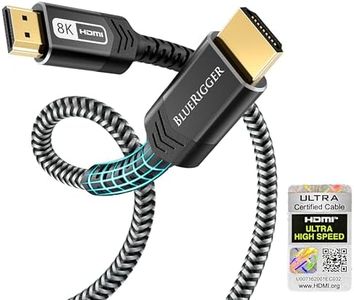 BlueRigger 10K 8K Certified HDMI 2.1 Cable 48Gbps (6FT, 8K 60Hz, 4K 120Hz, eARC, HDR10 VRR HDCP 2.3) Certified Ultra High Speed HDMI Cable Braided Cord - For Gaming PS5 Xbox Series X Roku HDTV Monitor