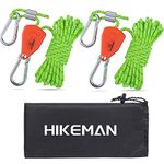 Tent Guy Ropes with pulley - 4mm Reflective Cord Tent Guide Rope with Aluminum Adjuster for Outdoor Camping Hiking Awning Tents (2PCS-Fluorescent Green)