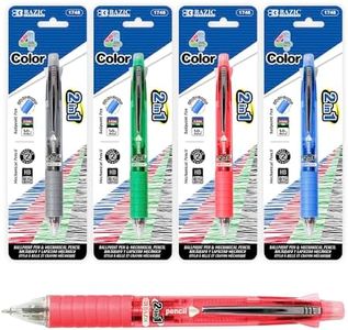 BAZIC Products 4 + 1 Ballpoint Pen + Mechanical Pencil w/Soft Grip, Bold Point 1.0 mm, 0.7mm Lead, Assorted Colors Inks, Smooth Writing, 4-Pack