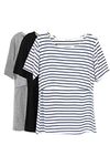 Smallshow Women's Nursing Tops Short Sleeve Layered Design Breastfeeding Shirts,Black-Grey-White Stripe,M