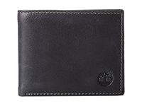 Timberland Men's Leather Wallet with Attached Flip Pocket, Black (Cloudy), One Size