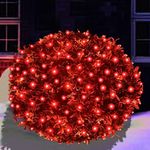 LED Red Christmas Net Lights Outdoor Christmas Decorations Lights 5ftx5ft 100LED Green Wire, Connectable indoor outdoor Bush Mesh Net Lights String for Halloween Christmas Party,Shrub,Yard,Tree（Red）