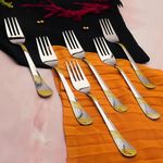 Parage 6 Pieces Stainless Steel 24k Golden Table Forks,18.5 cm, Premium Cutlery Set for Home & Kitchen, Luxury Dining Tableware Gift for House Warming,24 Karat Gold Plated Table Forks, Imperial design