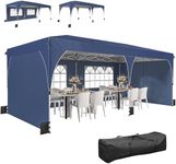 Outsunny 10 x 20 ft Pop Up Canopy Tent with Reflective Strips, UPF 50+ Central Lock Easy Setup Outdoor Party Tent Instant Canopy with 4 Sidewalls, 6 Sandbags, Carry Bag, Dark Blue
