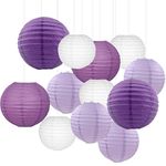 12PCS Paper Lanterns with Assorted Colors and Sizes Paper Lanterns Decorative,Chinese/Japanese Paper Hanging Decorations Ball Lanterns Lamps for Home Decor, Parties, and Weddings (Purple)