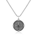 GAVU Men's Stainless Steel Necklace, CZ Paved Compass Pendant Necklace for Men 60cm