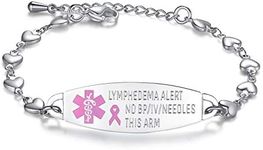 mnmoom Lymphedema Alert bracelet no bp no needles bracelet for women adjustable stainless steel breast cancer medical bracelets, 7 inch, Metal