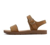 Soda PLENTY ~ Women's Strappy Ankle Wrap Buckle Fashion Flat Sandals, Tan Nubuck, 4.5 UK