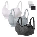 Angelhood Womens Seamless Sleep Nursing Bra,Breastfeeding Maternity Bra with Remove Bra Pads Extenders Pack of 3, Black/White/Grey, Small