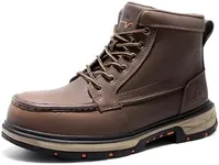 NORTIV 8 Waterproof Moc Toe Work Boots for Men Steel Toe Comfortable Leather Boots,Size 11,DARK BROWN,SNIC2424M