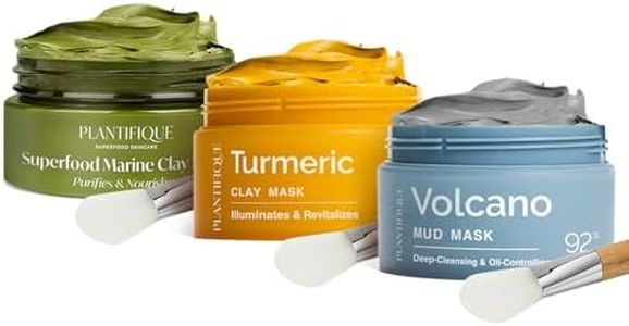 PLANTIFIQUE Korean Face Mask Collection - Superfood Marine Clay, Turmeric & Vitamin C Clay for Dark Sports and Volcanic & Dead Sea Mud - Pore Refining, Hydrating & Calming Face Masks - 3x110 g