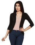 Glammore Women's Cotton Shrug with 3/4th Sleeves (Black, Large)