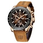 NIBOSI Men's Watch Analog Silicone Quartz Wrist Watch For Men Business Waterproof Sport Stainless Steel Dress Watch With Calendar, Dial_Brown