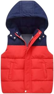 Wyeysyt Boys Puffer Vest Hooded Quilted Outwear Sleeveless Fleece Lined Jacket Winter Warm Waistcoat Outwear(Red-11Y)