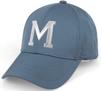 Daxton Performance Cool Tech Baseball Hat - Dustyblue Cap, Silver Logo Letter M