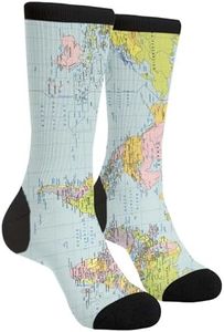 FWSXIVN World Map Vintage Casual Cool 3D Printed Crazy Funny Colorful Fancy Novelty Graphic Crew Tube Socks, Black and White, One Size