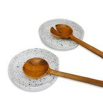 roro Ceramic Stoneware Hand-Molded Speckled Spotted Spoon Rests (Spoon Rest x 2, Lunar White)