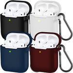 AirPods Case Cover with Keychain, Full Protective Silicone Skin Accessories for Women Men Girl with 4 Packs CompatibleApple AirPods 2 and 1 (Black+White+Navy Blue+Burgundy)