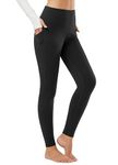 BALEAF Women's Fleece Lined Leggings Winter Warm Leggings for Women Thermal High Waisted Pocketed Workout Yoga Pants A-Black L