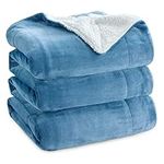 Bedsure Sherpa Fleece Throw Blanket King Size - Thick and Warm, Fluffy Microfiber Solid & Soft Blankets for Bed and Couch, Washed Blue, 230x270cm