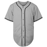 Blank Plain Hip Hop Hipster Baseball Jersey Button Down Shirts Sports Uniforms Men Women Jersey (Grey, Small)
