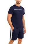 Marvmys Mens Pyjamas Short Sets Cotton Sleepwear Summer Pyjamas For Men Loungewear Pjs T-Shirt Top & Shorts Bottoms Casual Nightwearn A-Navy Blue XL