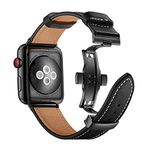 AIYIRUO Compatible with Apple Watch 7 Strap Leather 45mm 44mm 44mm 40mm,Original Replacement Leather Strap Men Women Deployment Buckle Wristband for iWatch Strap Series 7 6 5 4 3 2 1