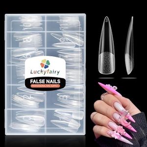 Luckyfairy XXL Stiletto Nail Tips 120 Pcs Full Cover Pre-buff Stiletto Gel x Press On Nails Stiletto Flat Tips for Acrylic Nails for Home DIY Nail Extensions 12 Sizes