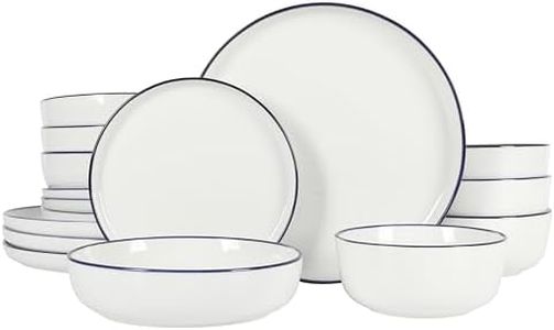 Gibson Home Oslo 16-Piece Porcelain Chip and Scratch Resistant Dinnerware Set, White w/Blue Rim