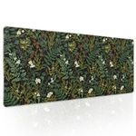 aportt Black Aesthetic Vintage Botanical Gaming Mouse Pad XL Cute Forest Green Plant Nature Floral Extended Large Big Mousepad Non-Slip Stitched Edge Long Mat for Desk Office Computer,31.5×11.8 in